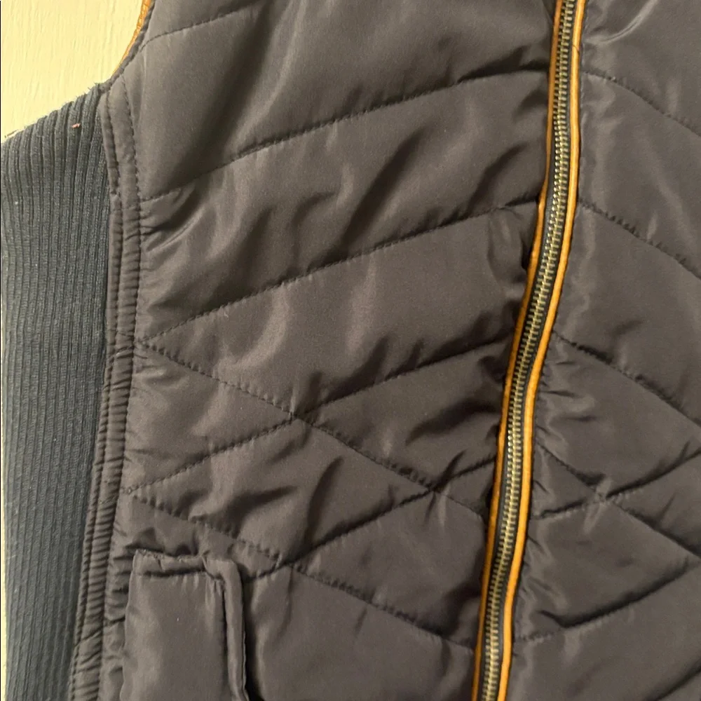 Grace & Lace‎ Navy Quilted Vest with Brown Trim S